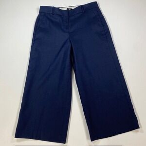 J.Crew Sydney Cropped Wide Leg Pants Navy Blue Womens 12P Petite Linen Blend